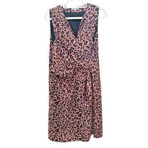 Jade Melody Tam Women's Brown Leopard Print Tie Front Shift Dress Size Medium